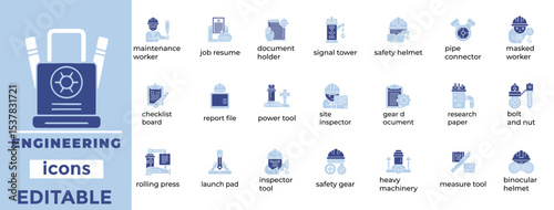 Professional engineering vector icons for industry, design, and innovation. Clean, editable, and ready for technical use.