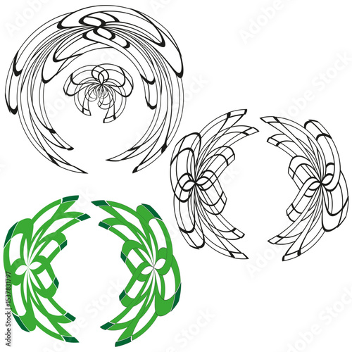 Circular shapes icon. Green and white pattern. Vector swirling design. Outline abstract forms.