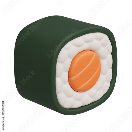 3D icon, A sushi roll with salmon and seaweed, isolated on a transparent background
