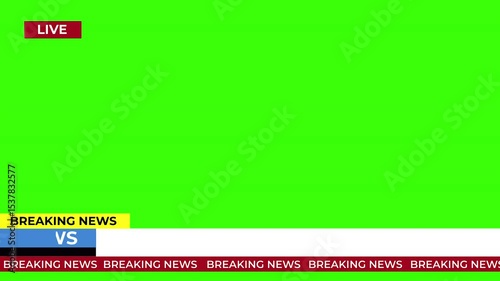 Breaking News - Lower third live Breaking news background green screen and seamless looping ticker with blank text boxes.