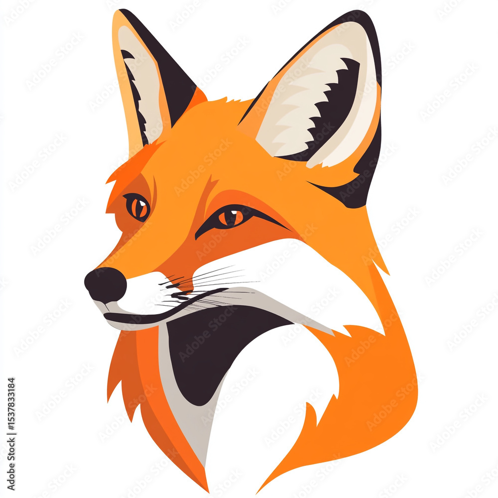 Obraz premium A captivating cartoon illustration of a red fox with a bushy tail and white chest, depicted in a sitting pose, against a clean white background.