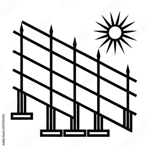 solar powered fencing line art on white background.