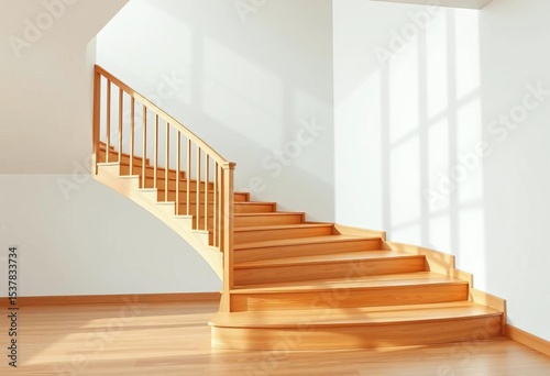 Sleek  modern wooden staircase with minimalist balustrade   light wood    flooring