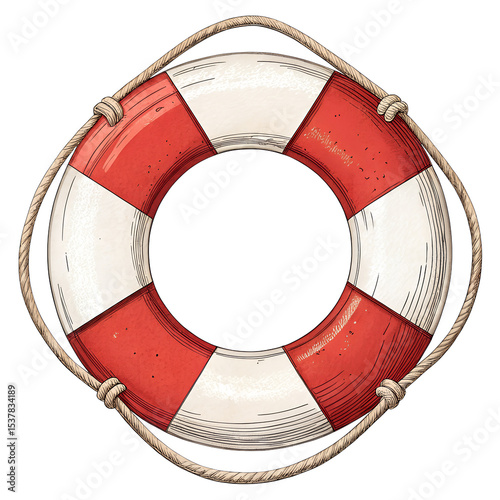 A ship lifebuoy icon in red and white. isolated on a transparent background