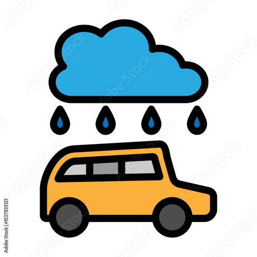 Car Driving in Rain Vector Filled Icon Design