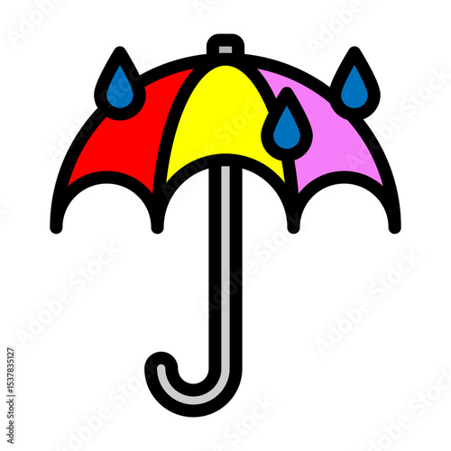 Umbrella with Raindrops Vector Filled Icon Design