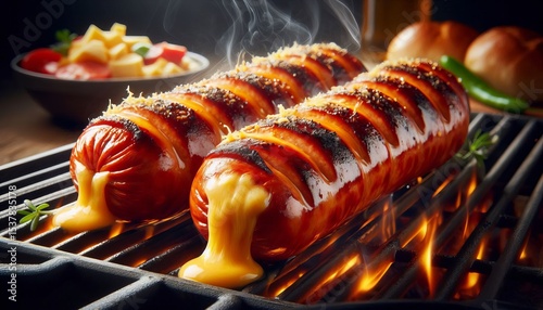 Grilled cheese sausage with a crispy texture