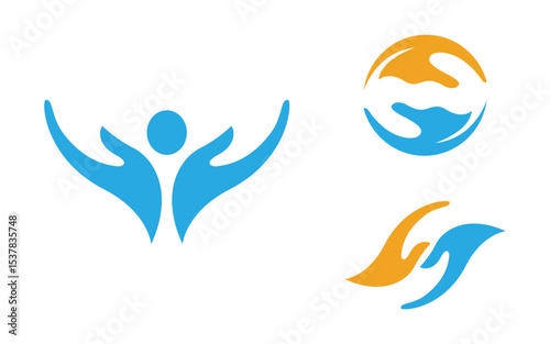 Hand help concept together Logo illustration design v.6