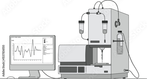 High precision laboratory chromatography system with computer interface, scientific diagnostic instrument for chemical analysis, biotech research,
  flat vector illustration