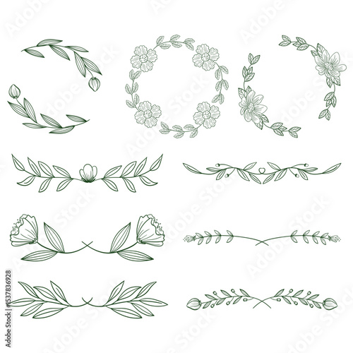 Vector collection of flower decoration elements, perfect for invitations, backgrounds, craft projects, and floral designs. Elegant, versatile, and easy to customize.