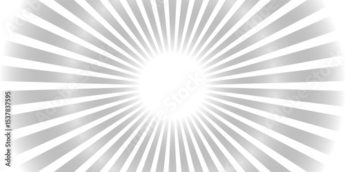 Abstract Radial Burst Monochrome Graphic Design. Retro grayscale sun rays background with dirty burnt effect.