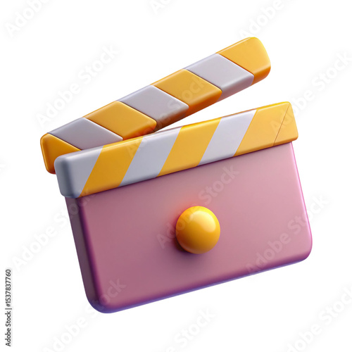 A Cute 3D Rendered Clapperboard Icon Perfect for Film Movie Production Designs, transparent background