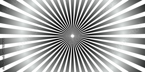 Abstract Radial Burst Monochrome Graphic Design. Retro grayscale sun rays background with dirty burnt effect.