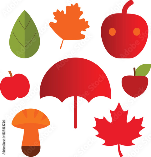 A set of food and rainy season item vector art illustration