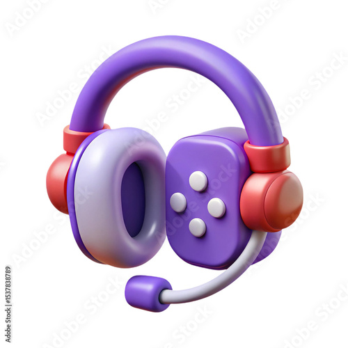Vibrant Purple Gaming Headset with Controller Icon  A 3D Render Design Element, transparent background