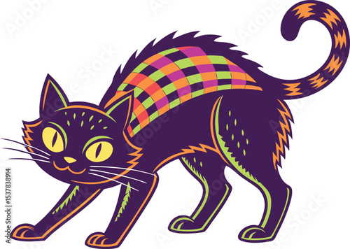 Black Cat with Glowing Eyes Halloween Illustration. Scary Black Cat Glowing Eyes Art for Spooky Design. Glowing Eyes Black Cat Halloween Night Design. Mysterious Black Cat Face with Bright Eyes Art