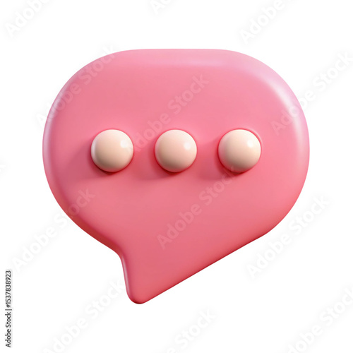 Pink 3D Speech Bubble with Three Dots a Cute Communication Icon for Digital Design, transparent background