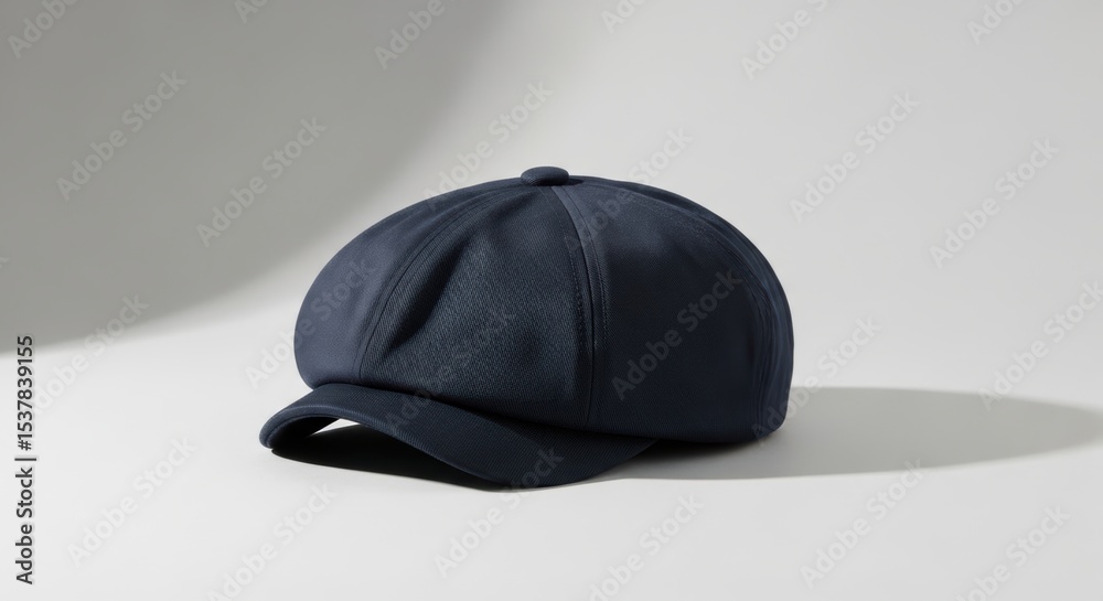 A Stylish Navy Blue Cap Laid Comfortably on a White Surface Highlighting Modern Fashion and Trendy Accessories A Stylish Navy Blue Cap Laid Comfortably on a White Surface Highlighting Modern Fashion and Trendy Accessories