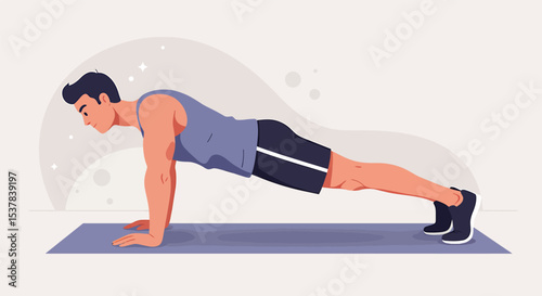 flat illustration of a man doing push up, workout activity illustration