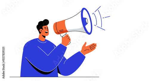 Flat illustration of man speaking trough megaphone