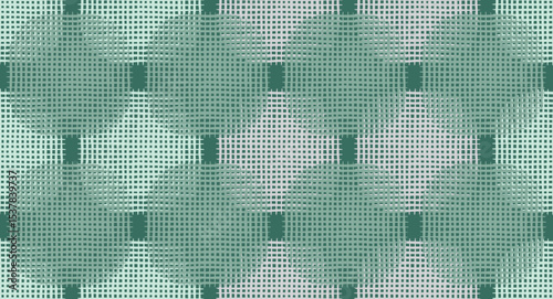 Hand drawn abstract criss cross brush lines rounded rectangular shapes overlapping seamless pattern, Japanese wood carving, bamboo weaving, basketry texture background in green