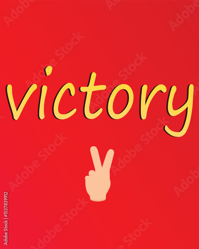 Victory word with victory sign
