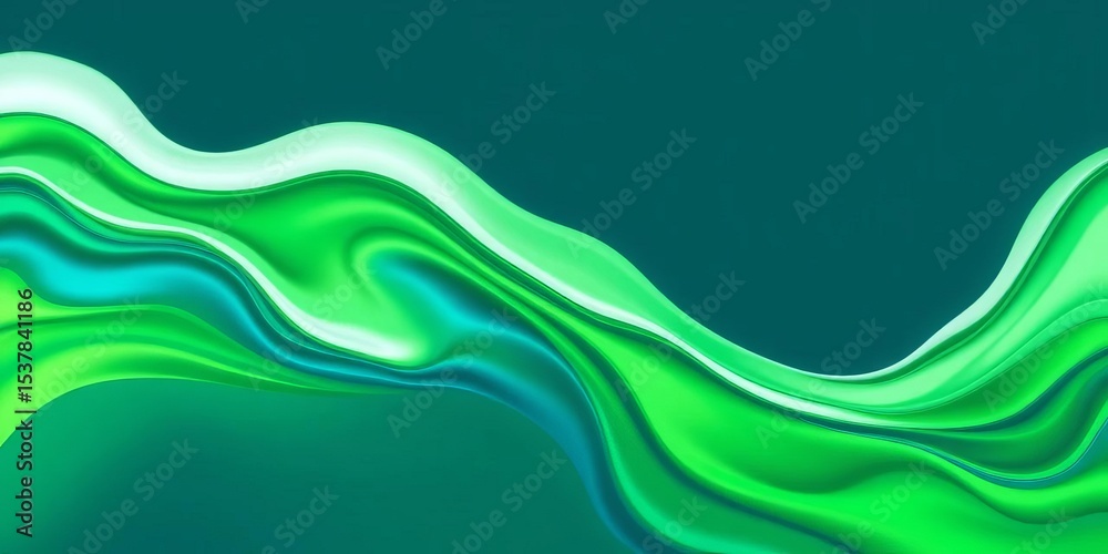 Fototapeta premium Abstract green, white, blue wave background; liquid, flowing, dynamic design, ocean, background