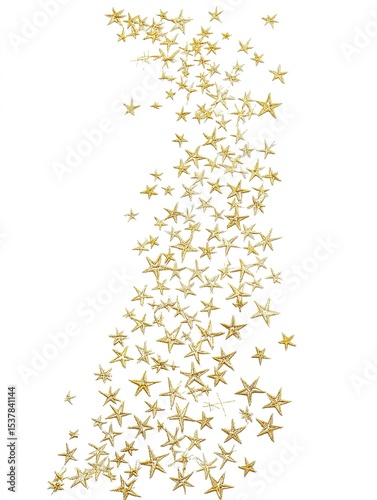 An embroidery diagram for embroider to use, sparkling stars spread across a white background in gold threads only