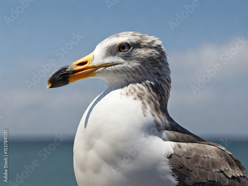 seagull on the beach, seagull on a post , Seagull on a Railing , Coastal Bird Portrait, Seabird Perched, Gull Close-up