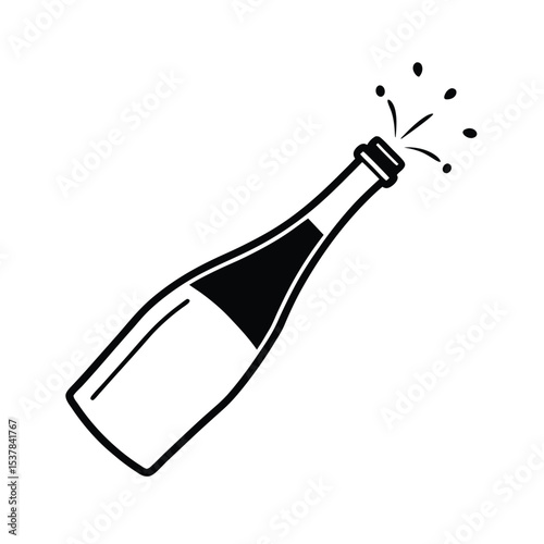 Celebration sparkling champagne bottle with popping cork festive drink elegant design party holiday new year toast bubbles alcohol graphic vector illustration
