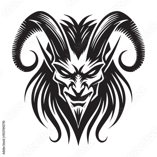 Demonic Skull Design with Devil Face and Vector Art Style

