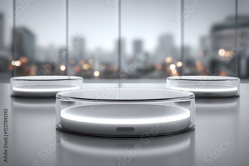 Innovative technology showcase sleek design urban setting digital display modern environment aerial view futuristic concept