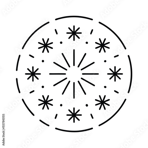 Colorful fireworks exploding around a clock in a circular design