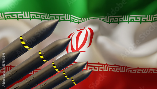 Missiles with Iran flag. Bomb, chemical weapons, missile defense, a system of salvo fire