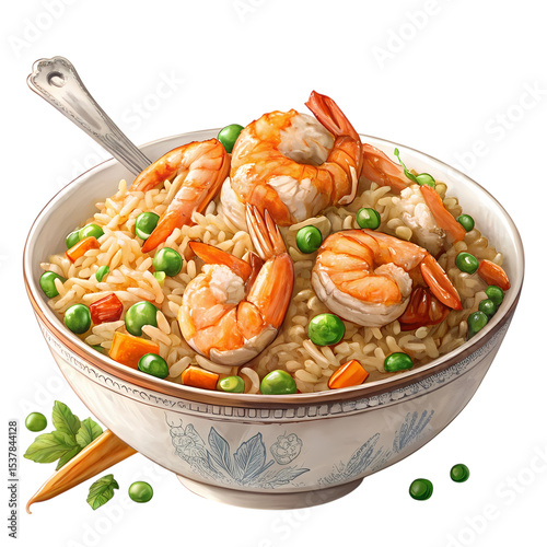 Delicious Shrimp Fried Rice Recipe: Vibrant Asian Cuisine,  Shrimp and Vegetable Dish,  Healthy Meal Prep, Easy Cooking, Restaurant-Style Food Photography