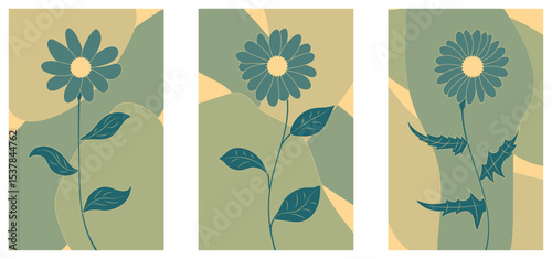 Floral-themed background vector set featuring calming pastel colors, complemented by silhouettes of flowers and abstract shape. Perfect for posters, prints, covers, wallpapers, or home decor.