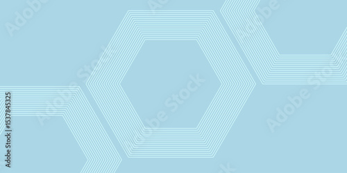 Abstract minimalist banner background, pastel, blue and white gradient. Simple geometric art hexagon line effect style