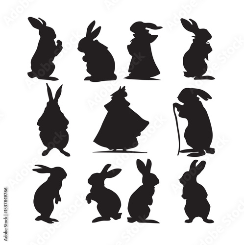 bad bunny silhouette set, Black & White silhouette set