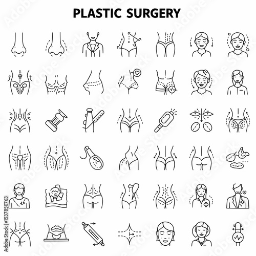 Plastic surgery icons set.