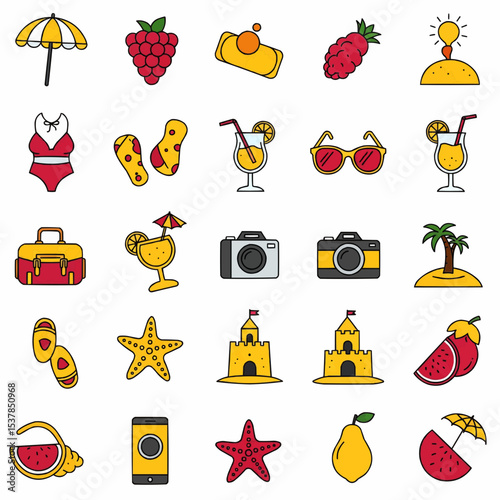 Collection of summer vacation illustrations for a cheerful vacation mood.