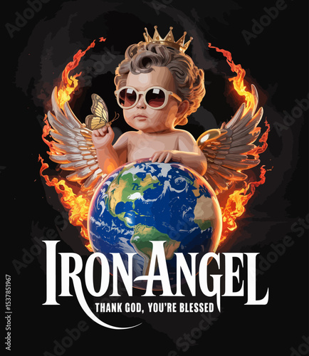 Iron Angel with Crown and Butterfly
