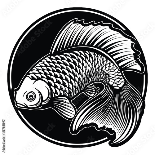 Black and white large mouth bass fish silheoute vector design