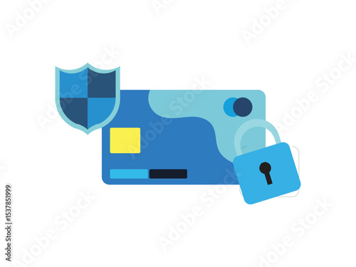 Secure ATM Card Icon with Lock and Shield – Flat Vector Illustration