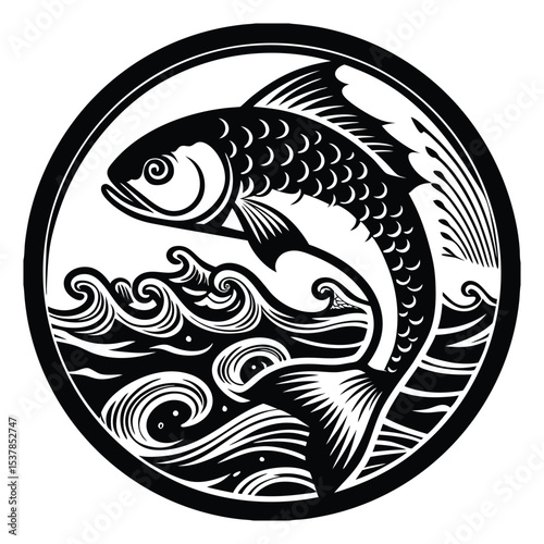 Black and white large mouth bass fish silheoute vector design
