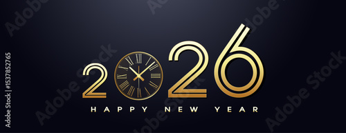 2026 Happy New Year gold text and particle Greating luxury gold text illustration backgound