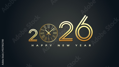 2026 Happy New Year gold text and particle Greating luxury gold text illustration backgound