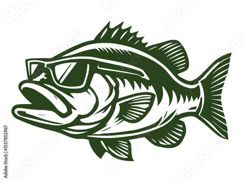 Bass fish wearing sunglasses design