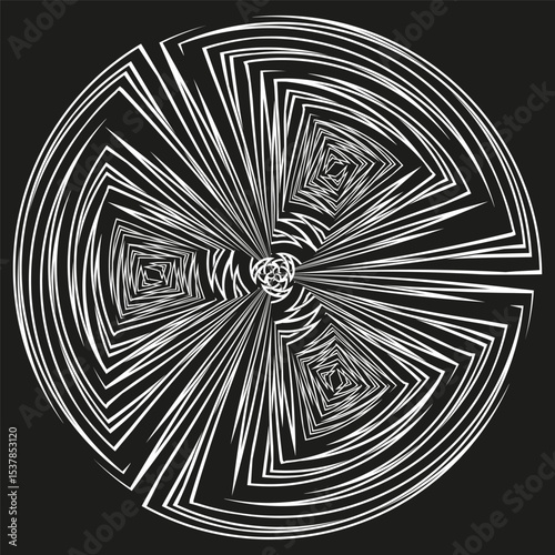 Concentric radial pattern. Abstract spiral design. Hypnotic circle texture. Vector visual element.