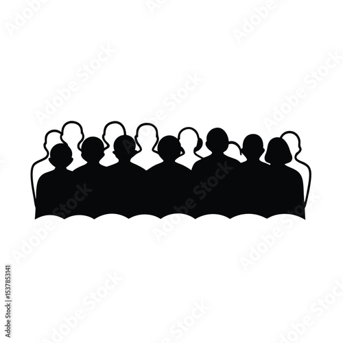 Large crowd silhouette vector illustration diverse people gathering event festival concert meeting protest demonstration celebration public gathering black and white design
