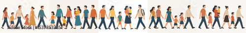 Vector Set image of people walking man woman a woman carrying a baby and children